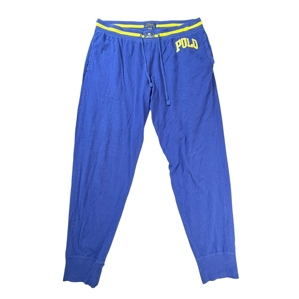 POLO Ralph Lauren Joggers Men Large Blue Yellow Sleepwear Lounge Pants MPK23R